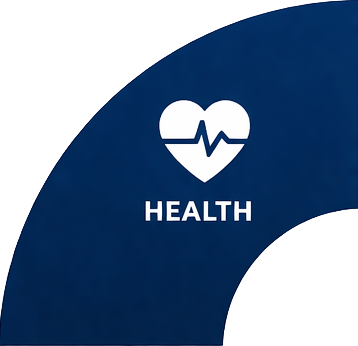 Health icon featuring a heart with a heartbeat line, set against a dark blue background. Represents health-related topics or services.
